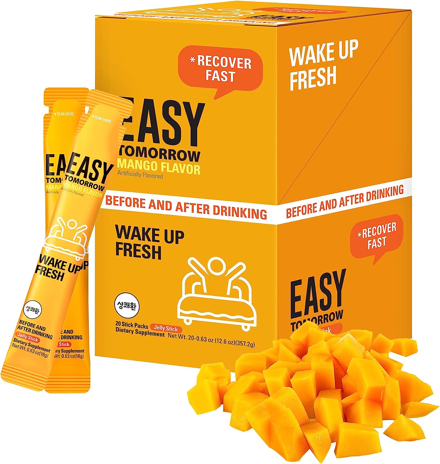 Easy Tomorrow Jelly Stick Before/After Drink Alcohol， After Party Recovery & Relief for Great Night & Better Morning， Party Vacation Aid， Liver Cleanse Detox， Mango Flavored， 상쾌환， 20 Packets - Image 1